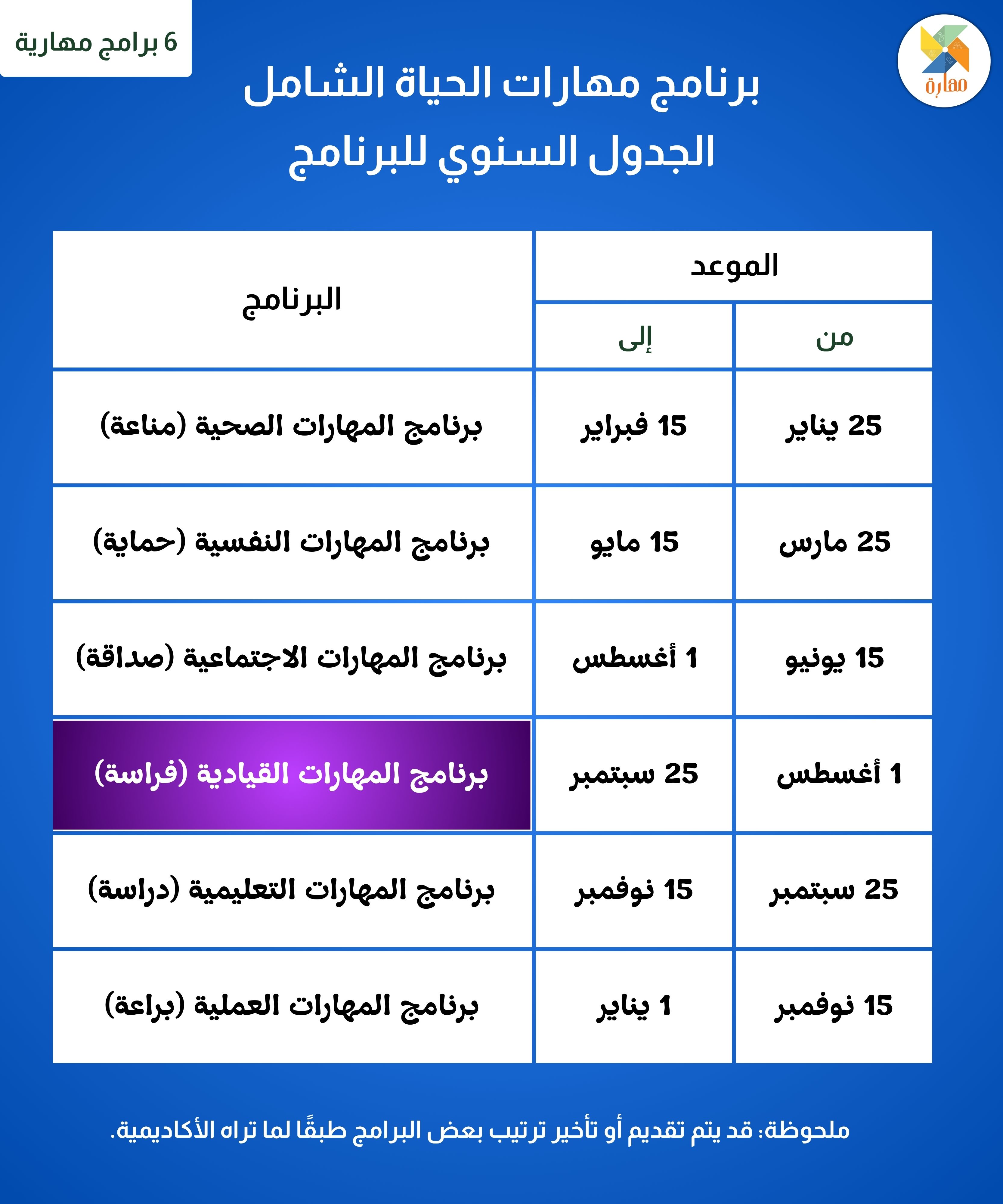 الجدول الدراسي