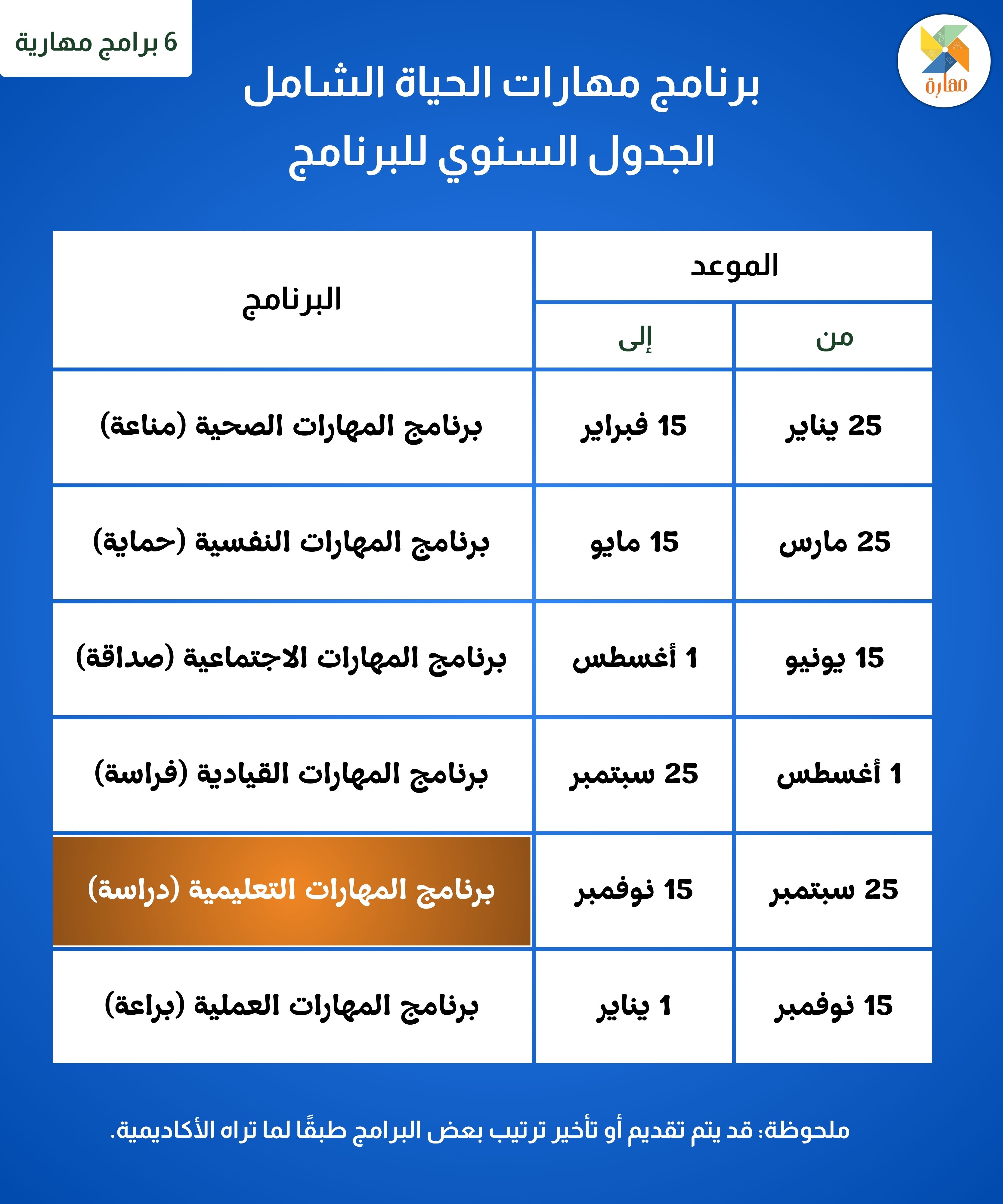 الجدول الدراسي